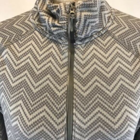 EDDIE BAUER Athletic Pullover 1/4 Zip Sweater Chevron Gray Knit Thumbhole Top - Picture 5 of 9